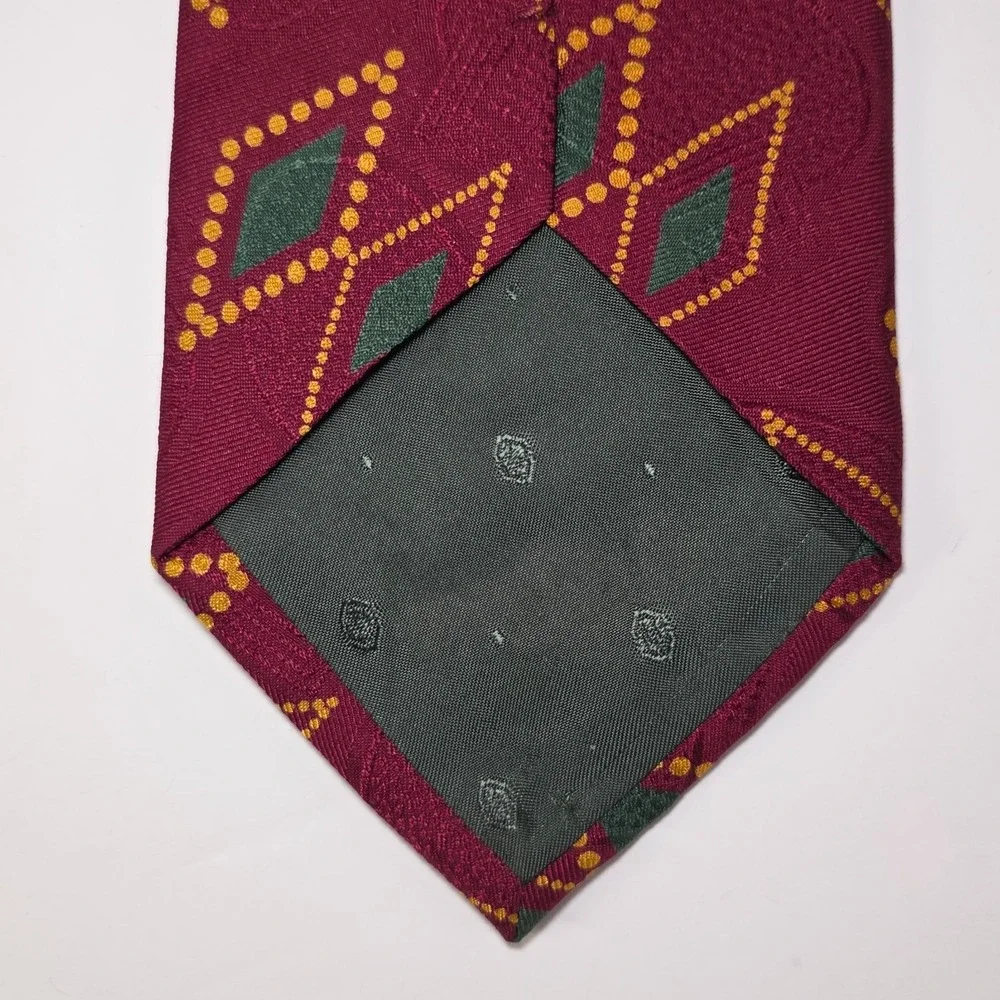 Ermenegildo Zegna Silk Tie Burgundy Green Gold Geometric Italy Designer